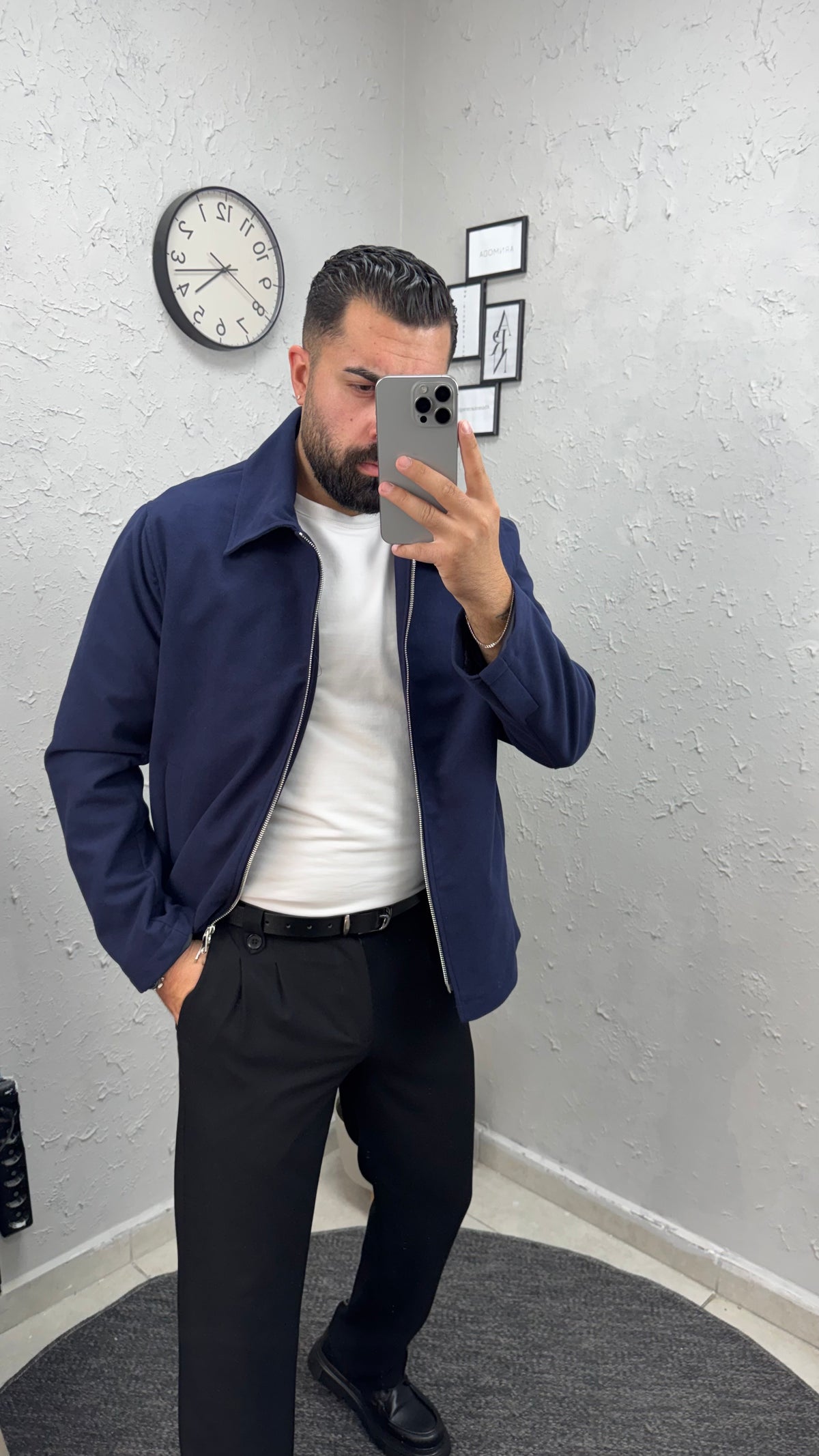Premium Lacivert Fermuarlı Mont