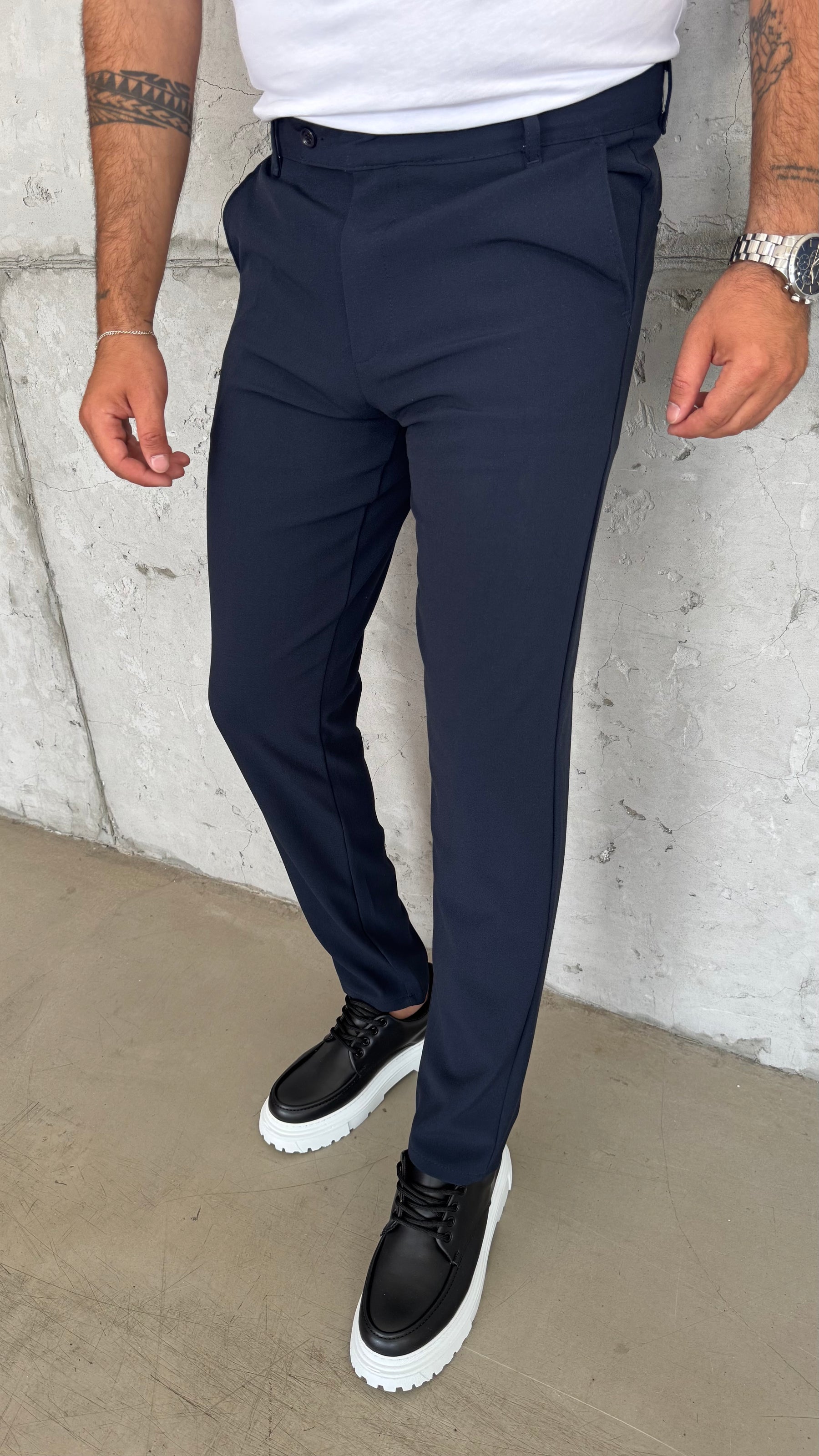 Lacivert Erkek Likrali Regular Fit İtalyan Kesim Kumaş Pantolon