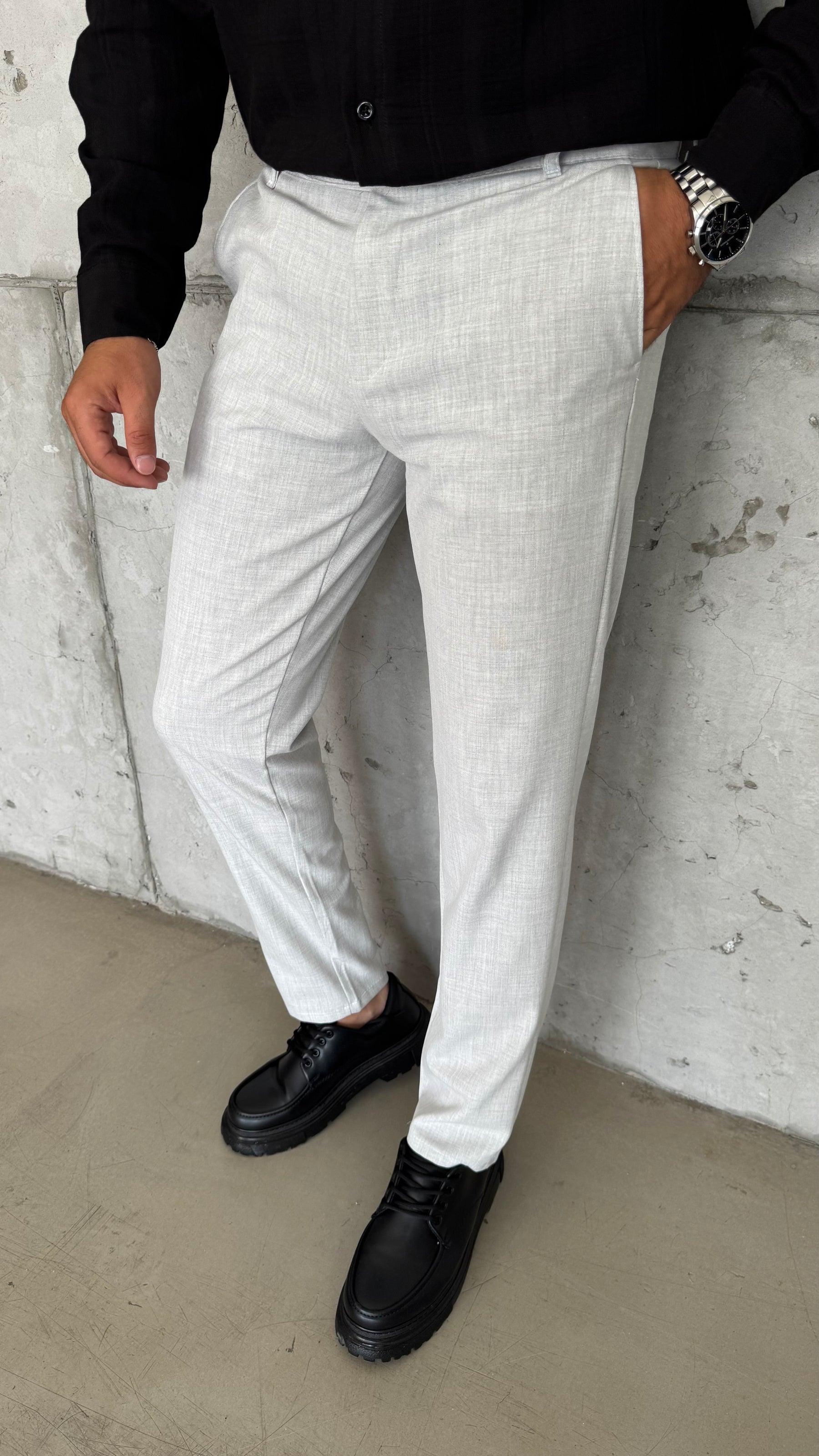 Gri Erkek Likrali Regular Fit İtalyan Kesim Kumaş Pantolon