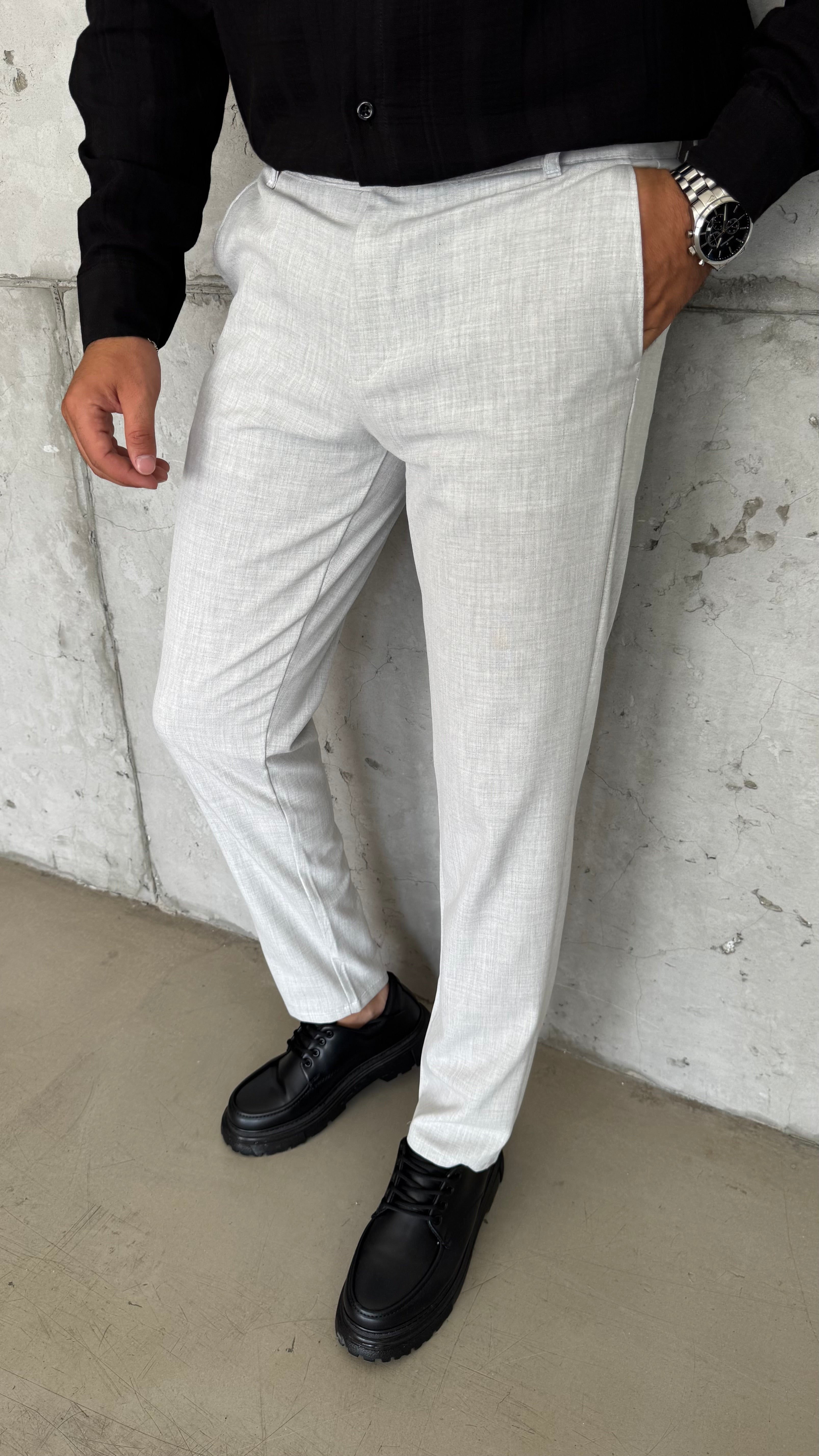 Gri Erkek Likrali Regular Fit İtalyan Kesim Kumaş Pantolon