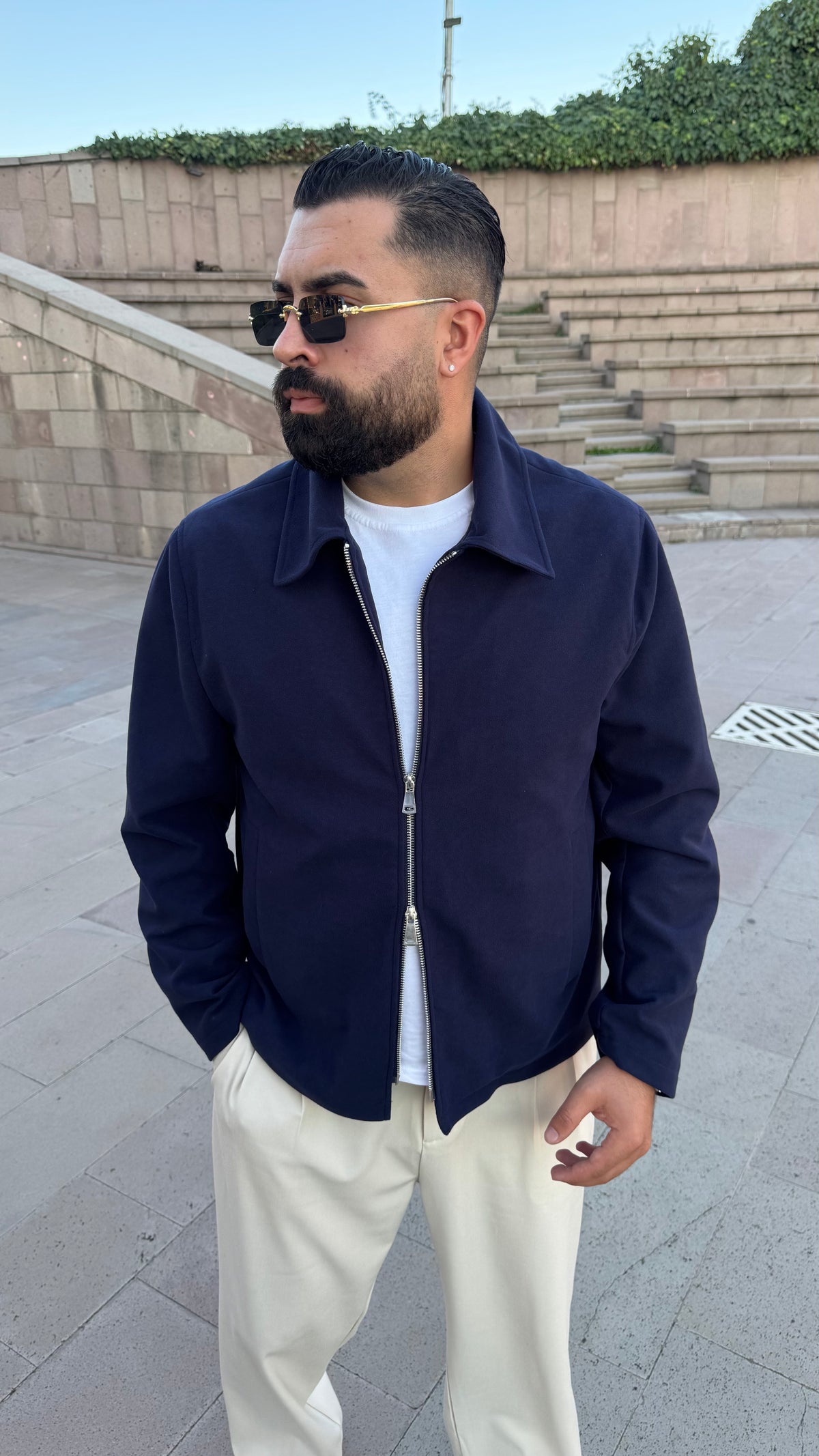 Premium Lacivert Fermuarlı Mont