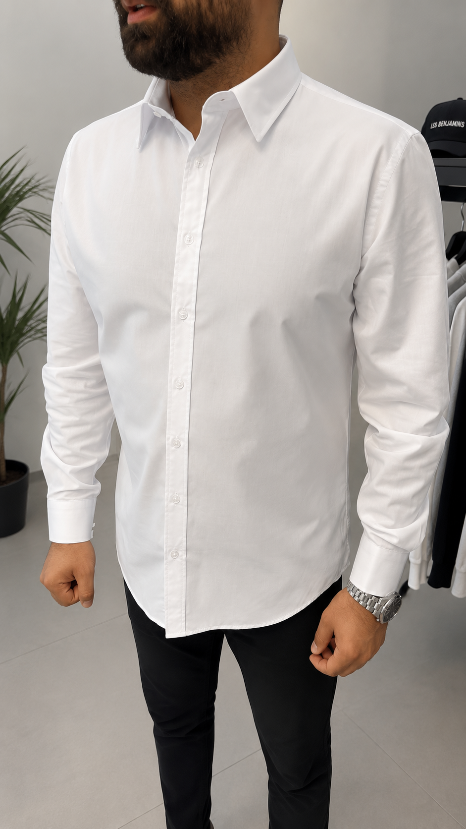 Slim Fit Beyaz Klasik Erkek Gömlek – Uzun Kollu