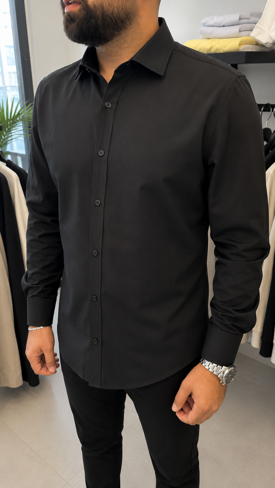 Slim Fit Beyaz Klasik Erkek Gömlek – Uzun Kollu