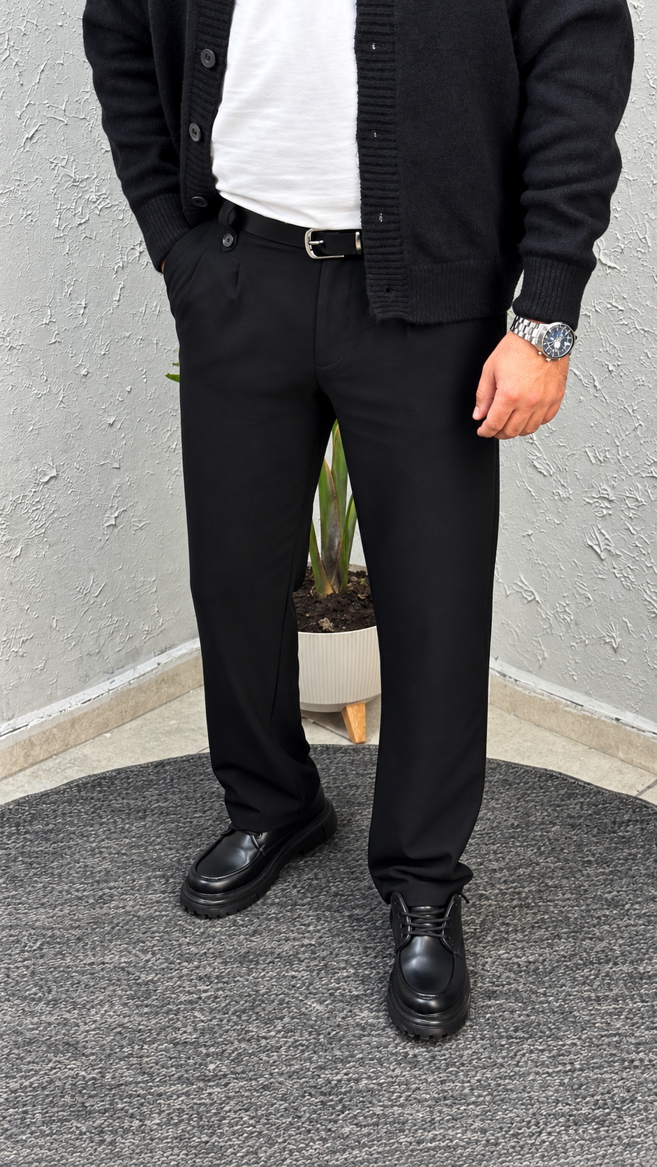 Siyah Modern Fit Pileli Klasik Pantolon
