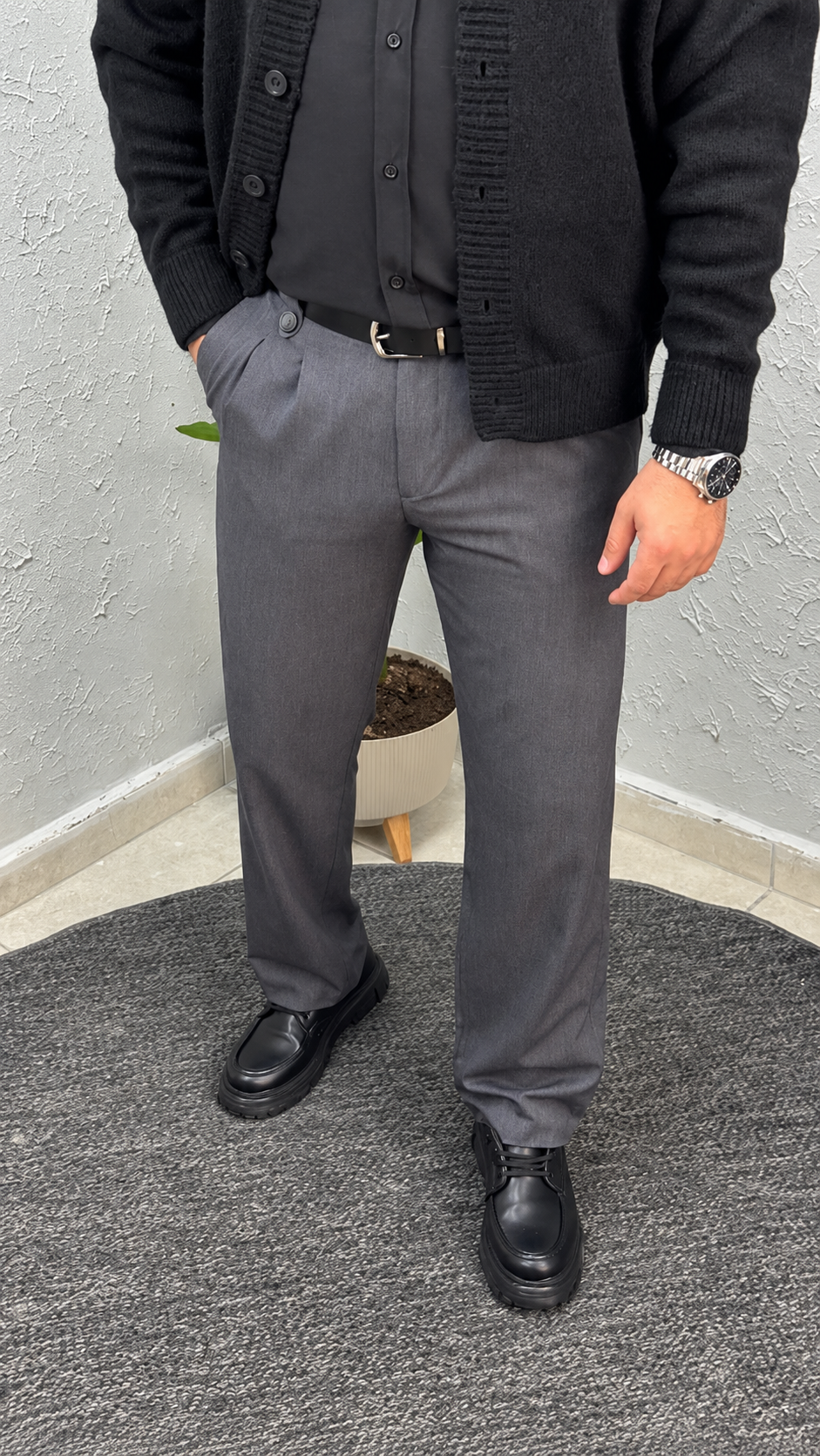 Gri Modern Fit Pileli Klasik Pantolon