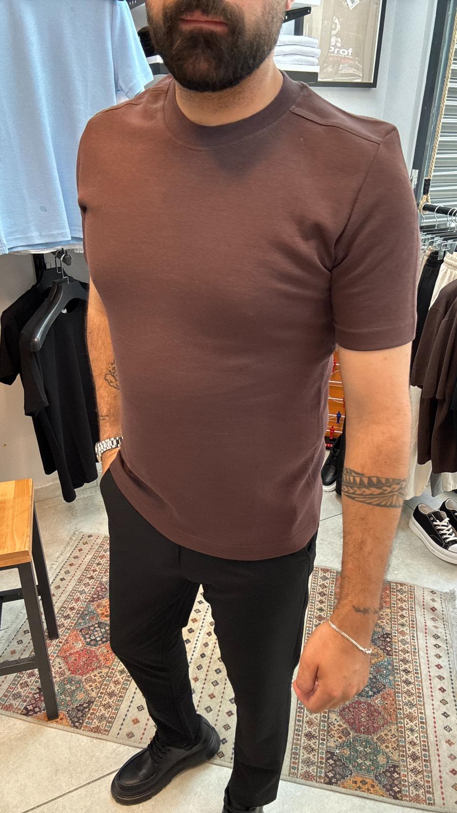 Kahverengi Mavi Premium Basic Tişört
