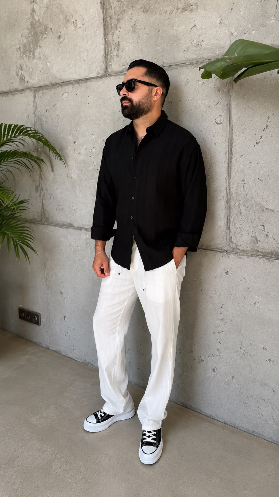 Krinkıl Kumaş Oversize Gömlek - Siyah