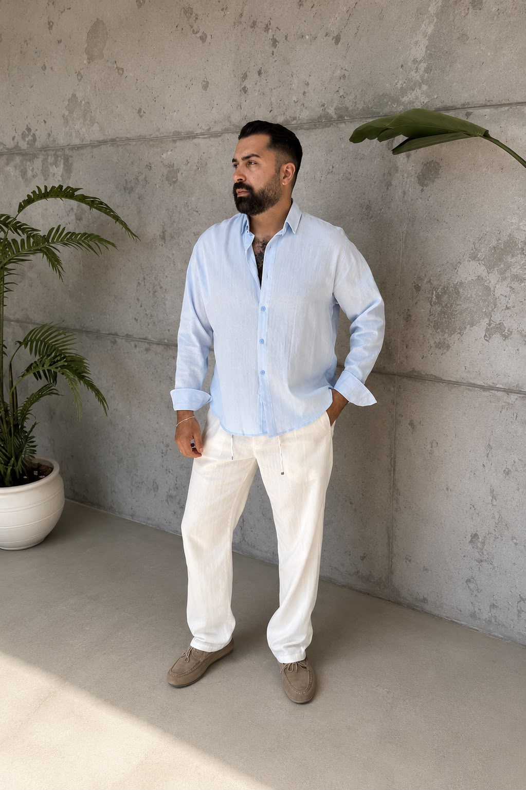 Krinkıl Kumaş Oversize Gömlek - Bebe Mavi