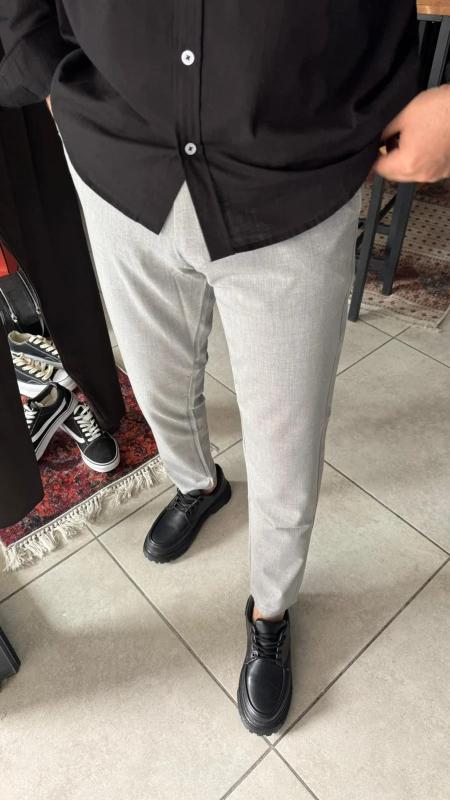 Gri Erkek Likrali Regular Fit İtalyan Kesim Kumaş Pantolon